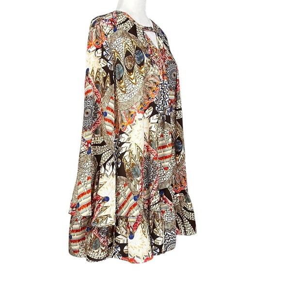 Umgee Boho Dress SM Tiered Tunic Flowy Bohemian Bell Sleeves Babydoll Oversized - Picture 3 of 11